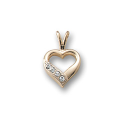 Little Girls Diamond Heart Necklace - 14K Yellow Gold - 15