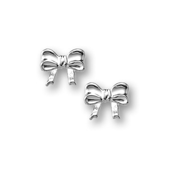 Silver Bow Earrings for Girls - Sterling Silver Rhodium Screw Back Earrings for Baby, Toddler, Child - BEST SELLER