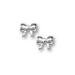 Silver Bow Earrings for Girls - Sterling Silver Rhodium Screw Back Earrings for Baby, Toddler, Child - BEST SELLER/