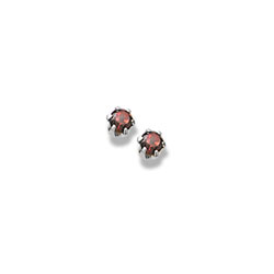 January Birthstone Sterling Silver Rhodium Screw Back Earrings for Babies & Toddlers - 3mm Synthetic Garnet Gemstone - Safety threaded screw back post/