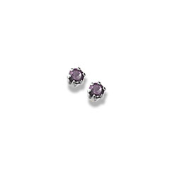 February Birthstone Sterling Silver Rhodium Screw Back Earrings for Babies & Toddlers - 3mm Synthetic Amethyst Gemstone - Safety threaded screw back post/