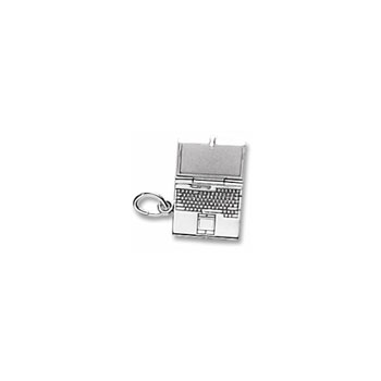 Rembrandt Sterling Silver Small Laptop Computer (Opens)– Engravable on front - Add to a bracelet or necklace