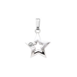 Little Girls Diamond Star Necklace - Sterling Silver Rhodium - 15