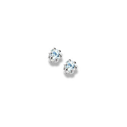 March Birthstone Sterling Silver Rhodium Screw Back Earrings for Babies & Toddlers - 3mm Synthetic Aquamarine Gemstone - Safety threaded screw back post - BEST SELLER/