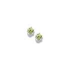 August Birthstone Sterling Silver Rhodium Screw Back Earrings for Babies & Toddlers - 3mm Synthetic Peridot Gemstone - Safety threaded screw back post