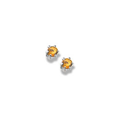 November Birthstone Sterling Silver Rhodium Screw Back Earrings for Babies & Toddlers - 3mm Synthetic Citrine Gemstone - Safety threaded screw back post/