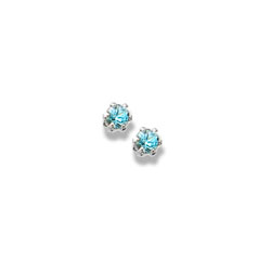 December Birthstone Sterling Silver Rhodium Screw Back Earrings for Babies & Toddlers - 3mm Synthetic Blue Zircon Gemstone - Safety threaded screw back post - BEST SELLER/