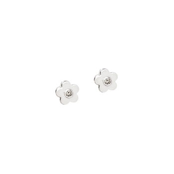 Tiny Diamond Flower Earrings for Girls - Sterling Silver Rhodium Screw Back Earrings for Baby, Toddler, Child - BEST SELLER
