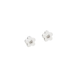 Tiny Diamond Flower Earrings for Girls - Sterling Silver Rhodium Screw Back Earrings for Baby, Toddler, Child - BEST SELLER/