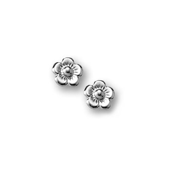 Silver Flower Earrings for Girls - Sterling Silver Rhodium Screw Back Earrings for Baby, Toddler, Child