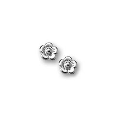 Silver Flower Earrings for Girls - Sterling Silver Rhodium Screw Back Earrings for Baby, Toddler, Child/