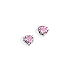 September Pink Sapphire Cubic Zirconia (CZ) Heart Earrings for Girls - Sterling Silver Rhodium Screw Back Earrings for Baby, Toddler, Child/