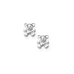 Silver Teddy Bear Earrings for Girls - Sterling Silver Rhodium Screw Back Girls Earrings/