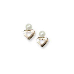Pearl Heart Earrings for Girls - 14K Yellow Gold - Screw Back Earrings for Baby, Toddler, Child - BEST SELLER/