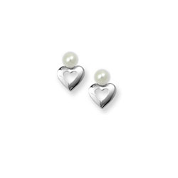 Pearl Heart Earrings for Girls - 14K White Gold - Screw Back Earrings for Baby, Toddler, Child - BEST SELLER/