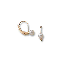 Pearl Leverback Earrings for Girls - 14K Yellow Gold Leverback Earrings for Girls Age 6 years and up - (4.0mm - 4.2mm pearl) - BEST SELLER/