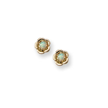 Flower Girl Keepsakes™ October Birthstone - Genuine Opal Gemstone Earrings for Girls  - 14K Yellow Gold Screw Back Earrings for Baby, Toddler, Child - BEST SELLER