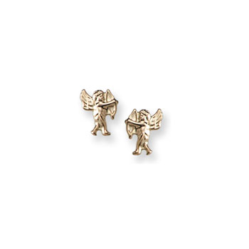 Gold Cherub (Baby Angel) Earrings for Girls - 14k Yellow Gold Screw Back Earrings for Baby, Toddler, Child