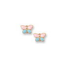 Pink and Blue Gold Butterfly Earrings for Girls - 14K Yellow Gold Screw Back Earrings for Baby, Toddler, Child - BEST SELLER