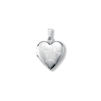 Adorable Little Girls Wish Upon a Star Heart Locket - Sterling Silver Rhodium 13mm Heart Locket - Engravable on back - 15" Chain Included