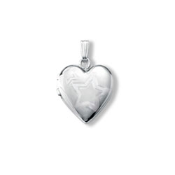 Adorable Little Girls Wish Upon a Star Heart Locket - Sterling Silver Rhodium 13mm Heart Locket - Engravable on back - 15
