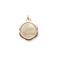Happy Birthday - Small Ornate Round 10K Yellow Gold Rembrandt Charm – Engravable on back - Add to a bracelet or necklace - BEST SELLER/