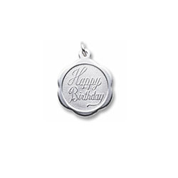 Happy Birthday - Small Ornate Round 14K White Gold Rembrandt Charm – Engravable on back - Add to a bracelet or necklace /