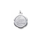 Happy Birthday - Small Ornate Round 14K White Gold Rembrandt Charm – Engravable on back - Add to a bracelet or necklace 