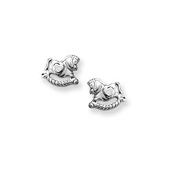 Silver Rocking Horse Earrings for Girls - Sterling Silver Rhodium Screw Back Earrings for Baby, Toddler, Child/