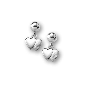 Double Heart Dangle Earrings for Girls - Sterling Silver Rhodium Screw Back Earrings for Baby Girls