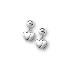 Double Heart Dangle Earrings for Girls - Sterling Silver Rhodium Screw Back Earrings for Baby Girls/