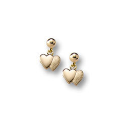 Double Heart Dangle Earrings for Girls - 14K Yellow Gold Screw Back Earrings for Baby Girls/