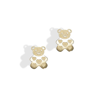 Gold Teddy Bear with Embossed Hearts Earrings for Girls - 14K Yellow Gold Screw Back Earrings for Baby, Toddler, Child