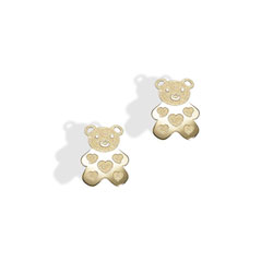 Gold Teddy Bear with Embossed Hearts Earrings for Girls - 14K Yellow Gold Screw Back Earrings for Baby, Toddler, Child/