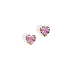 September Pink Sapphire Cubic Zirconia (CZ) Heart Earrings for Girls - 14K Yellow Gold Screw Back Earrings for Baby, Toddler, Child - BEST SELLER/