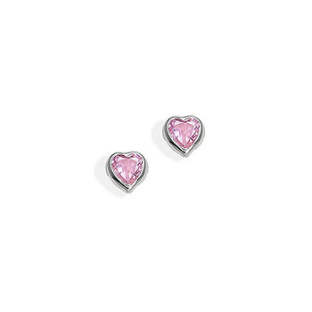 September Pink Sapphire Cubic Zirconia (CZ) Heart Earrings for Girls - 14K White Gold Screw Back Earrings for Baby, Toddler, Child