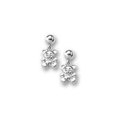 Silver Teddy Bear Dangle Earrings for Girls - Sterling Silver Rhodium Screw Back Girls Earrings/