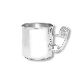 Heirloom Baby Gifts - Heirloom Quality Heavy Gauge Engravable Sterling Silver Baby Cup with Silver Diaper Pin Handle - Personalize the front and back - 2" Tall