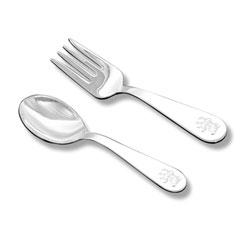 Best Baby Shower Gifts - Baby's First Spoon and Fork Set - Engravable Sterling Silver Baby Spoon and Fork Set each with an Embossed Teddy Bear on Handle by My First Gifts™ - 2 Item Set - BEST SELLER/