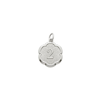 Age 2 Toddler Years - Second Birthday Keepsake Charm - Sterling Silver Rhodium Small Round Rembrandt Charm – Engravable on back - Add to a bracelet or necklace 
