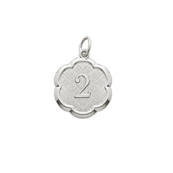 Age 2 Toddler Years - Second Birthday Keepsake Charm - Sterling Silver Rhodium Small Round Rembrandt Charm – Engravable on back - Add to a bracelet or necklace /