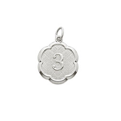 Age 3 Toddler Years - Third Birthday Keepsake Charm - Sterling Silver Rhodium Small Round Rembrandt Charm – Engravable on back - Add to a bracelet or necklace /