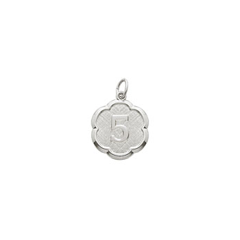 Age 5 Preschool Years - Fifth Birthday Keepsake Charm - Sterling Silver Rhodium Small Round Rembrandt Charm – Engravable on back - Add to a bracelet or necklace 