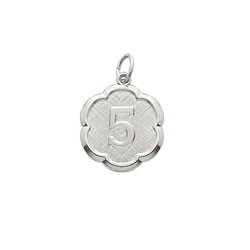 Age 5 Preschool Years - Fifth Birthday Keepsake Charm - Sterling Silver Rhodium Small Round Rembrandt Charm – Engravable on back - Add to a bracelet or necklace /