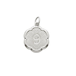 Age 9 Grade School Years - Ninth Birthday Keepsake Charm - Sterling Silver Rhodium Small Round Rembrandt Charm – Engravable on back - Add to a bracelet or necklace /