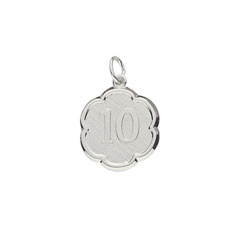 Age 10 Preteen Years - Tenth Birthday Keepsake Charm - Sterling Silver Rhodium Small Round Rembrandt Charm – Engravable on back - Add to a bracelet or necklace/