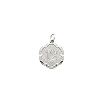 Age 12 Preteen Years - Twelfth Birthday Keepsake Charm - Sterling Silver Rhodium Small Round Rembrandt Charm – Engravable on back - Add to a bracelet or necklace