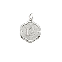 Age 12 Preteen Years - Twelfth Birthday Keepsake Charm - Sterling Silver Rhodium Small Round Rembrandt Charm – Engravable on back - Add to a bracelet or necklace/