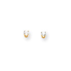 April Birthstone 14K Yellow Gold Earrings for Tweens, Teens, and Women - 3mm Genuine White Zircon Gemstone - Push back posts/