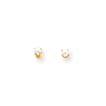 June Birthstone 14K Yellow Gold Earrings for Tweens, Teens, and Women - 3mm Freshwater Cultured Pearl Gemstone - Push back posts